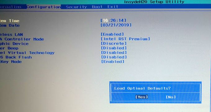 تنظیم مجدد BIOS به تنظیمات پیش فرض کارخانه
