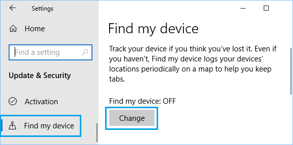 تنظیم Find My Device ویندوز 10 