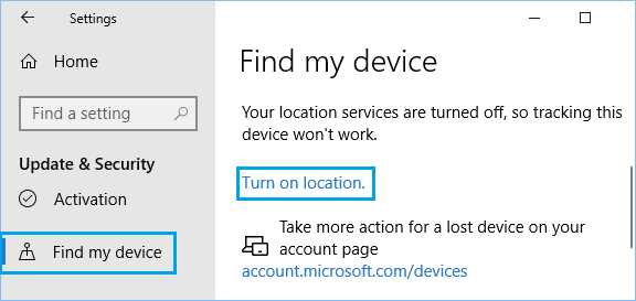 تنظیم Find My Device ویندوز 10 