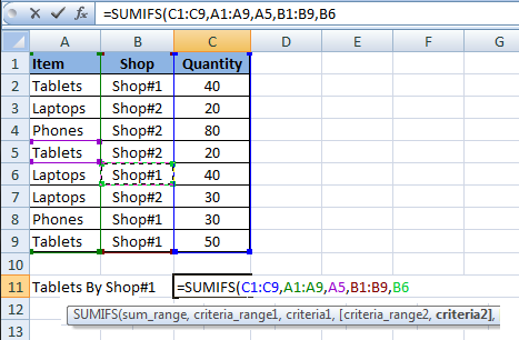 فرمول SUMIFS در اکسل