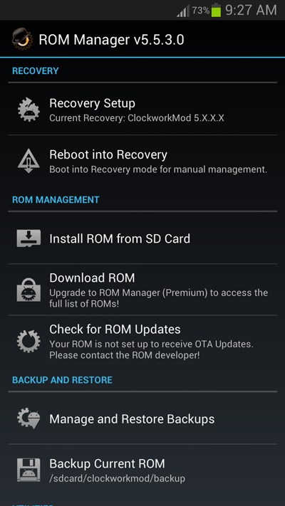 نصب رام سفارشی با استفاده از برنامه Rom Manager یا Clockworkmod