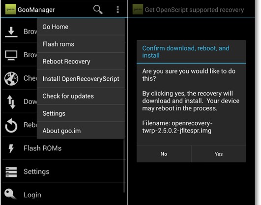 نصب TWRP recovery با استفاده از ابزار GooManager