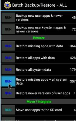 بازیابی برنامه ها و داده ها با استفاده از نسخه پشتیبان گرفته شده Titanium Backup