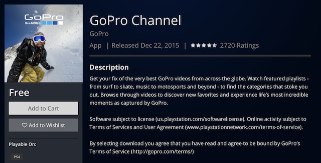 برنامه رایگان GoPro Channel برای سونی 4
