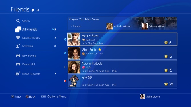 لیست دوستان PS4