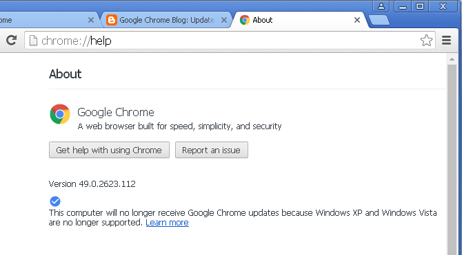 Google Chrome در Windows XP پشتیبانی نمی شود