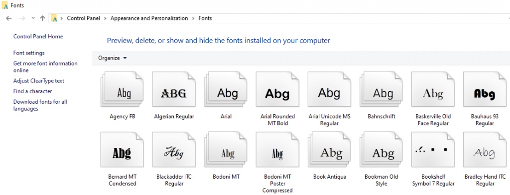 مجموعه Font موجود در رایانه 