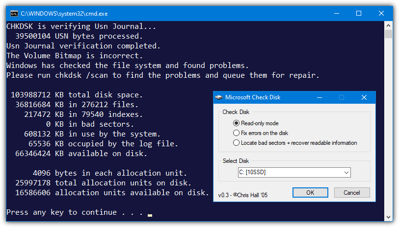 Check Disk GUI (BartPE)