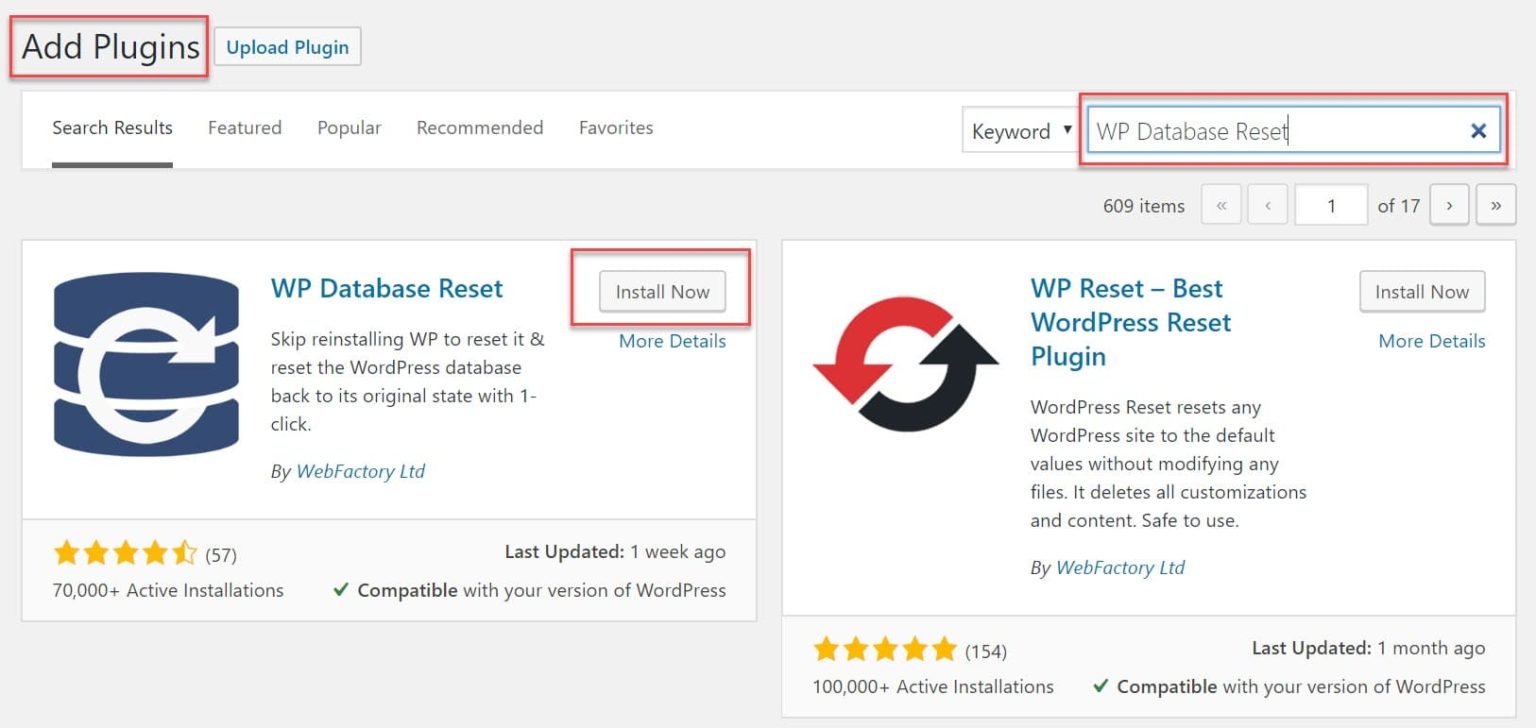 نصب WP Database Reset