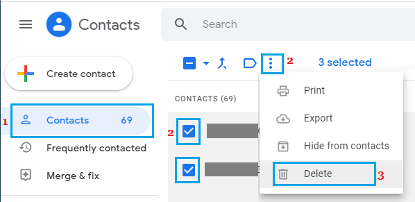 حذف مخاطبین Gmail