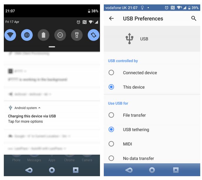 گزینه USB tethering را انتخاب کنید 