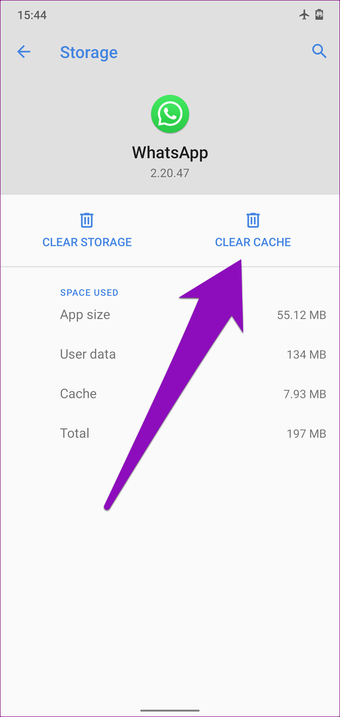 حذف حافظه Cache واتساپ 