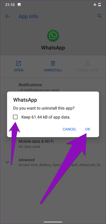 حذف WhatsApp