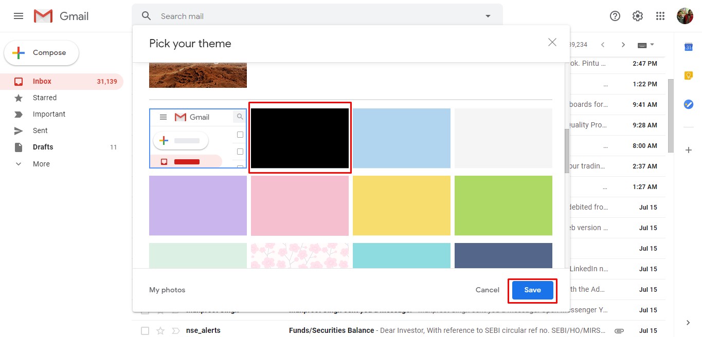 حالت تاریک Gmail  وب