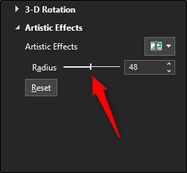 تنظیمات "Radius" را به سمت راست بکشید.