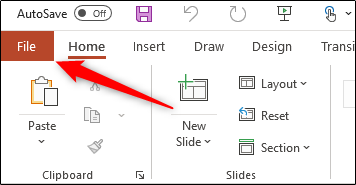 برگه "File" را انتخاب کنید
