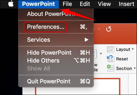 تنظیمات Preferences پاورپوینت