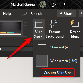 گزینه Slide Size