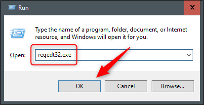 "Regedt32.exe" را در پنجره "Run" تایپ کنید.