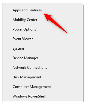 روی "Apps and Features" کلیک کنید.