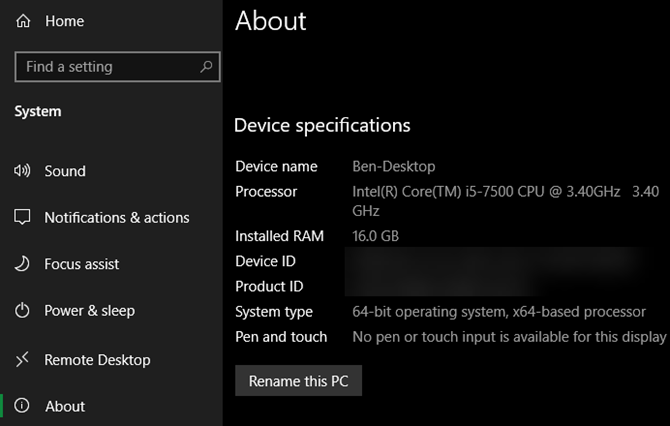Device specifications