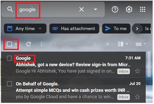 حذف ایمیل با جستجو از نام فرستنده