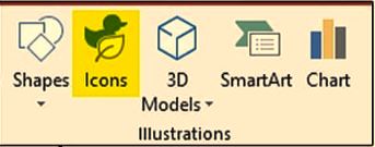 از سربرگ Insert روی icons کلیک کنید
