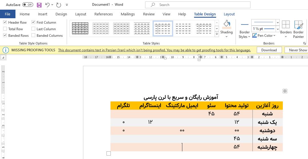 طراحی جدول گرافیکی