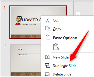 گزینه Duplicate Slide 