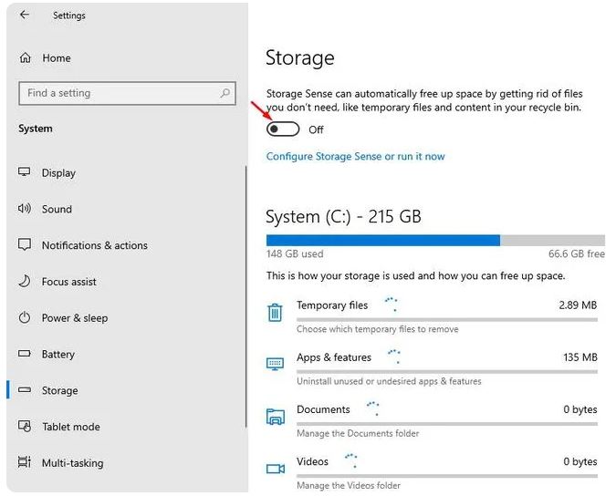 به دنبال گزینه "Storage Sense" باشید