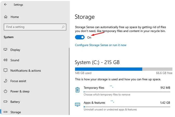 فعال کردن  Storage Sense 