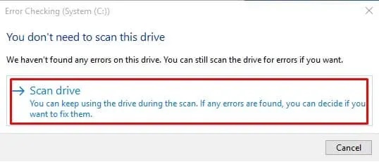 بر روی "Scan Drive" کلیک کنید