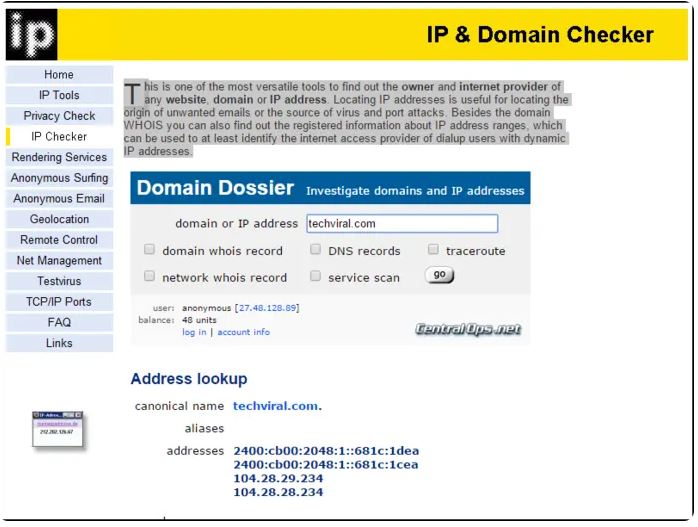 پیدا کردن IP سرور وب سایت 