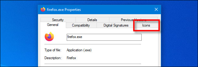 در پنجره EXE Properties در ویندوز 10 ، روی برگه ویژه "Icon" IconViewer کلیک کنید.