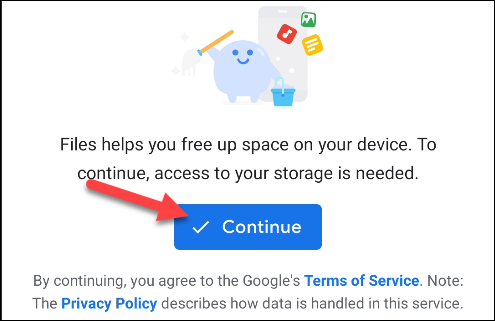 برای موافقت با شرایط و خط مشی رازداری Google ، روی "Continue" ضربه بزنید.