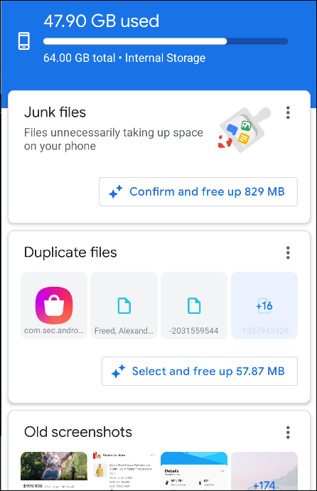 مقدار فضای مورد استفاده در تلفن Android 