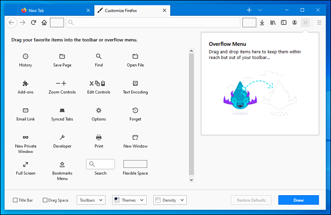 برگه "Customize Firefox"