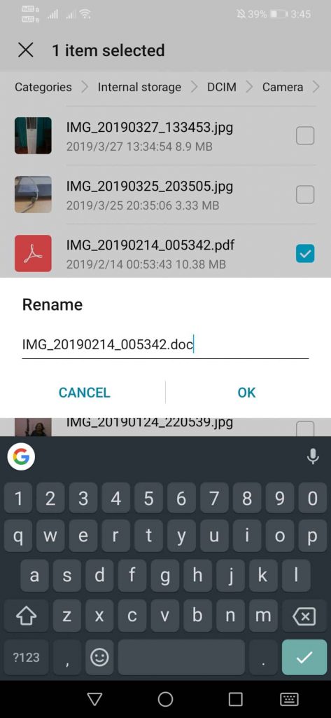 تغییر نام به پسوند پرونده به '.doc'