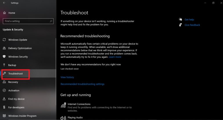 روی TroubleShoot کلیک کنید