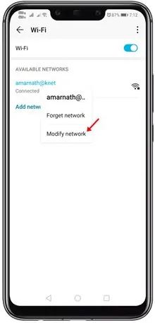 گزینه "Modify Network" را انتخاب کنید