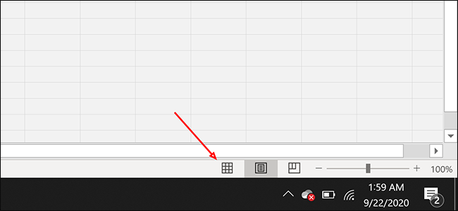 روی دکمه طرح بندی صفحه "Normal" در Excel کلیک کنید