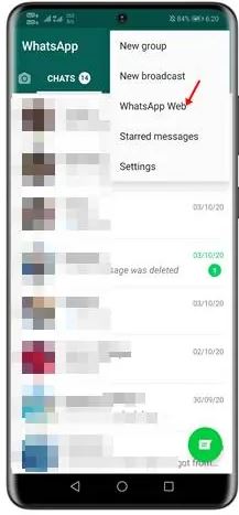 "WhatsApp Web" را انتخاب کنید