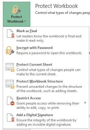 روی PROTECT WORKBOOK کلیک کنید 