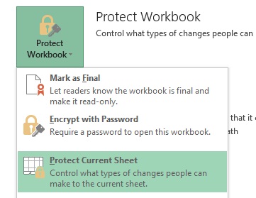 گزینه PROTECT CURRENT SHEET را انتخاب میکنیم