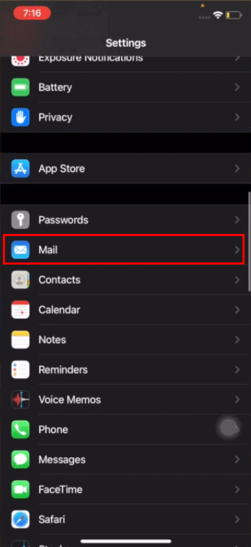 Mail را انتخاب کنید