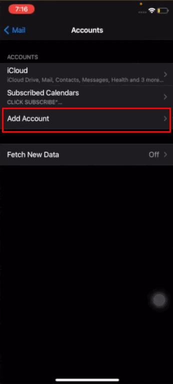 روی گزینه Add Account  ضربه بزنید