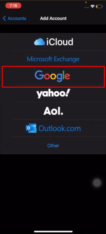 Google را انتخاب کرده