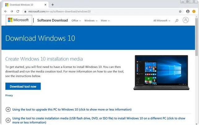 ابزار ایجاد رسانه Windows 10 را دانلود کنید