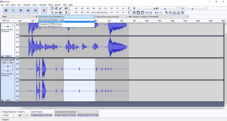 ضبط Audacity با چندین آهنگ