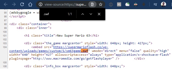 Chrome پرونده SWF را در صفحه پیدا کنید
